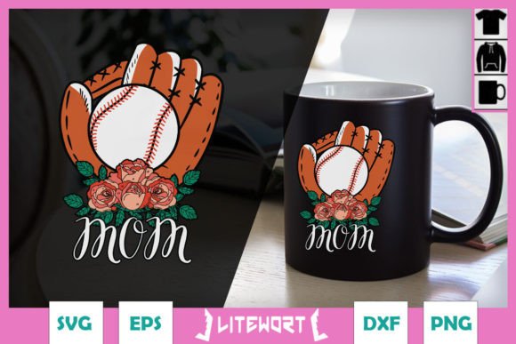 Baseball Mom Glove with Flower SVG