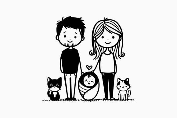 Dad Mom Baby Two Cats: Graphics for Crafts & Sales